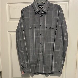 Express Men's Gray Plaid Button-Down Shirt